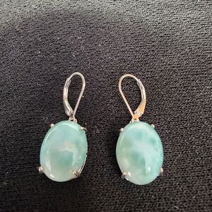NWT Larimar Oval Cabochon Dangle Earrings in sterling silver 925 Leverback